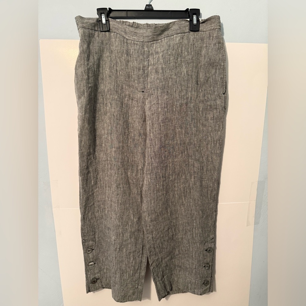 Chico's Casual Straight Leg Crop Gray Ankle Pants 100% linen